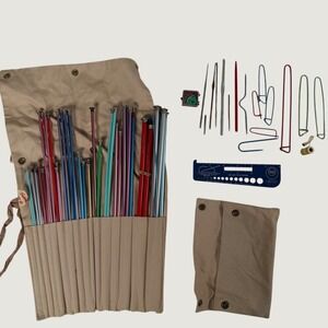 Vintage Susan Bates Boye Hero Knitting Needle Crochet Hook Set Canvas Roll Case